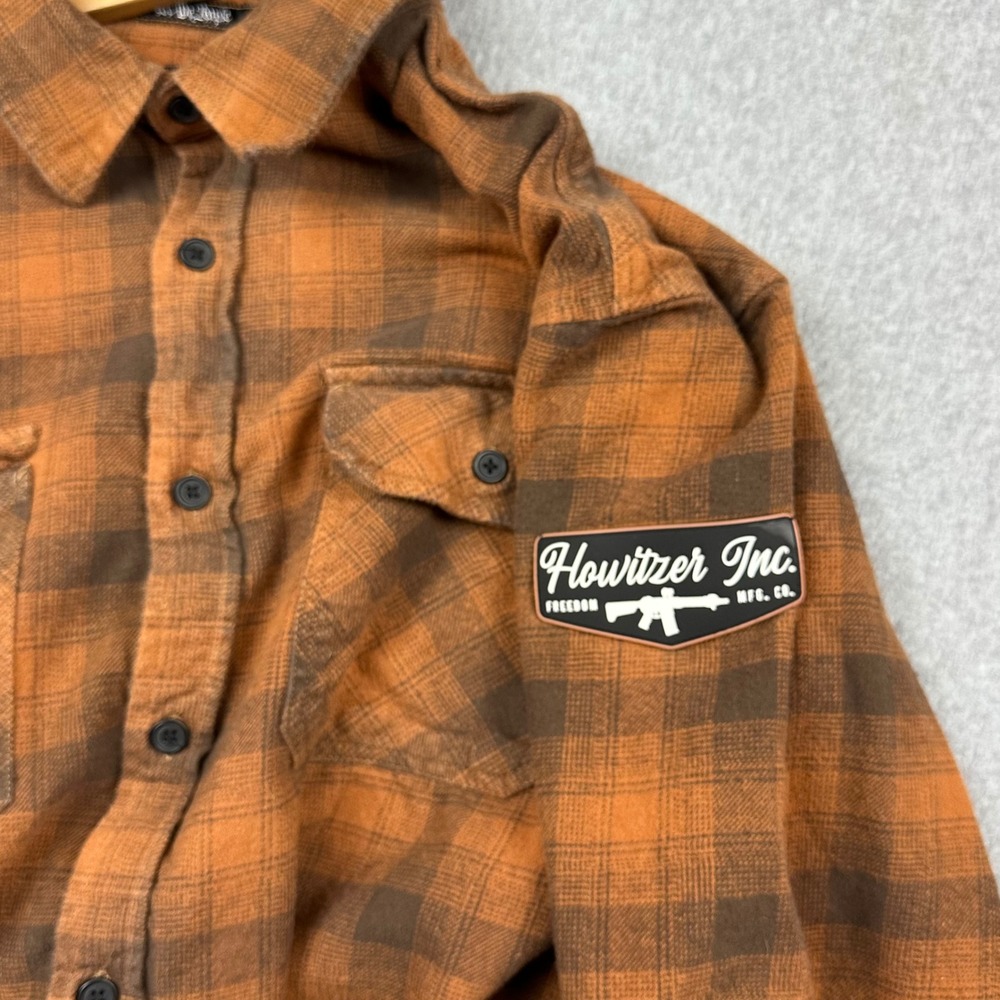Howitzer Patriot Mfg Co Mens XL Orange Brown Plaid Flannel Button Up Shirt - Picture 6 of 9